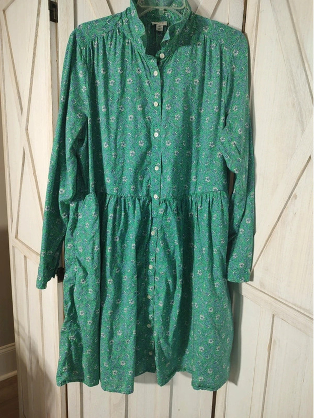 J.Crew Green Ditsy Floral Print Button-Down Dress Size 16 #cottagecore #Preppy